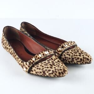 Rebecca Minkoff Ira Studded Calf Hair Pointed Toe Flats Cheetah Print Sz 9 Glam